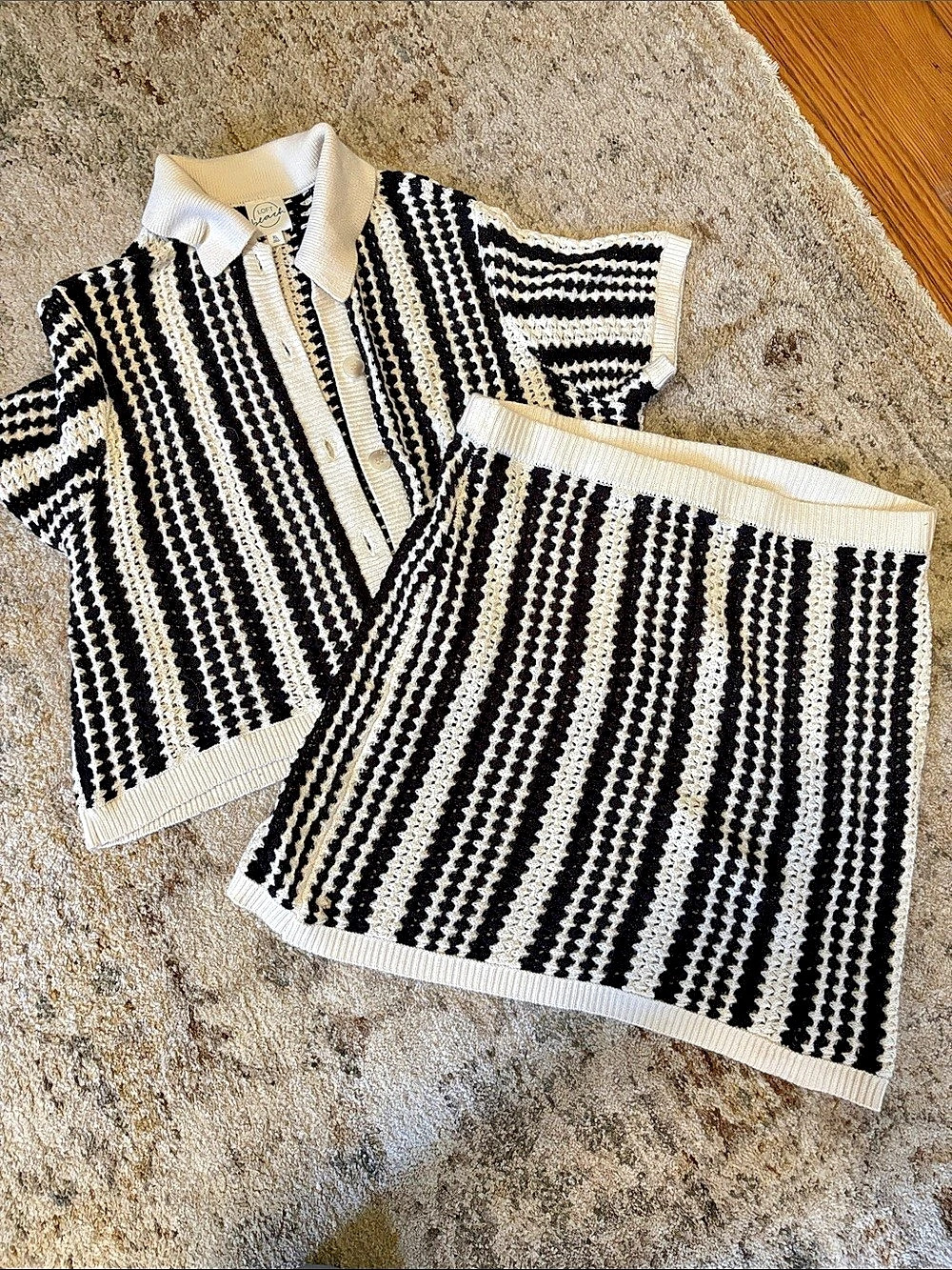 NWOT Loft Beach Black & White Striped Two-Piece Set XL